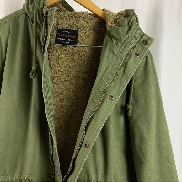 Weatherproof Vintage Large Sherpa Hooded Olive Green Long Parka Coat Canvas - Picture 4 of 12